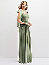 Side View Thumbnail - Sage Bow Shoulder Square Neck Chiffon Maxi Dress