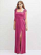 Front View Thumbnail - Tea Rose Bow Shoulder Square Neck Chiffon Maxi Dress