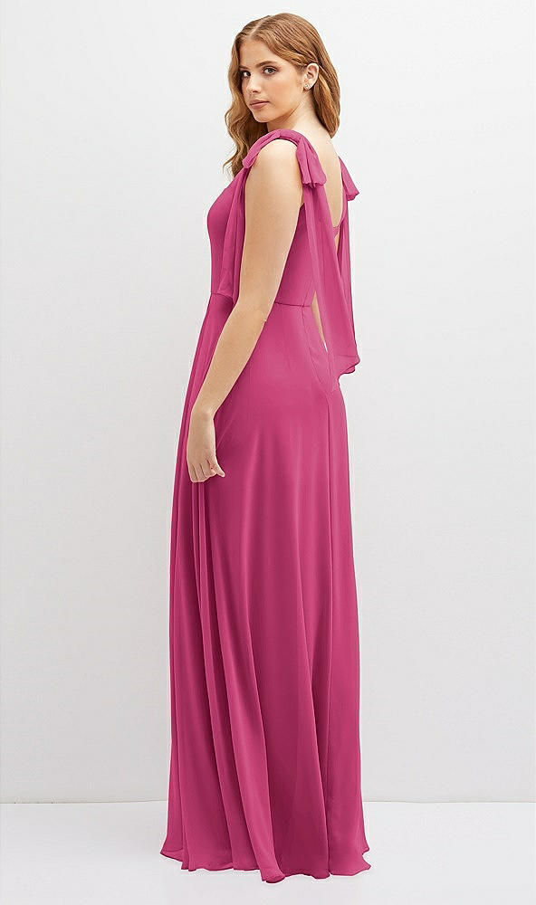 Back View - Tea Rose Bow Shoulder Square Neck Chiffon Maxi Dress