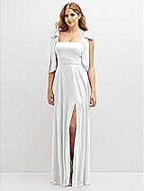 Front View Thumbnail - White Bow Shoulder Square Neck Chiffon Maxi Dress