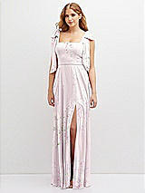 Front View Thumbnail - Watercolor Print Bow Shoulder Square Neck Chiffon Maxi Dress