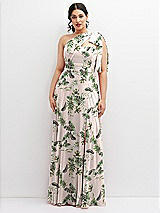 Alt View 1 Thumbnail - Palm Beach Print Chiffon Convertible Maxi Dress with Multi-Way Tie Straps