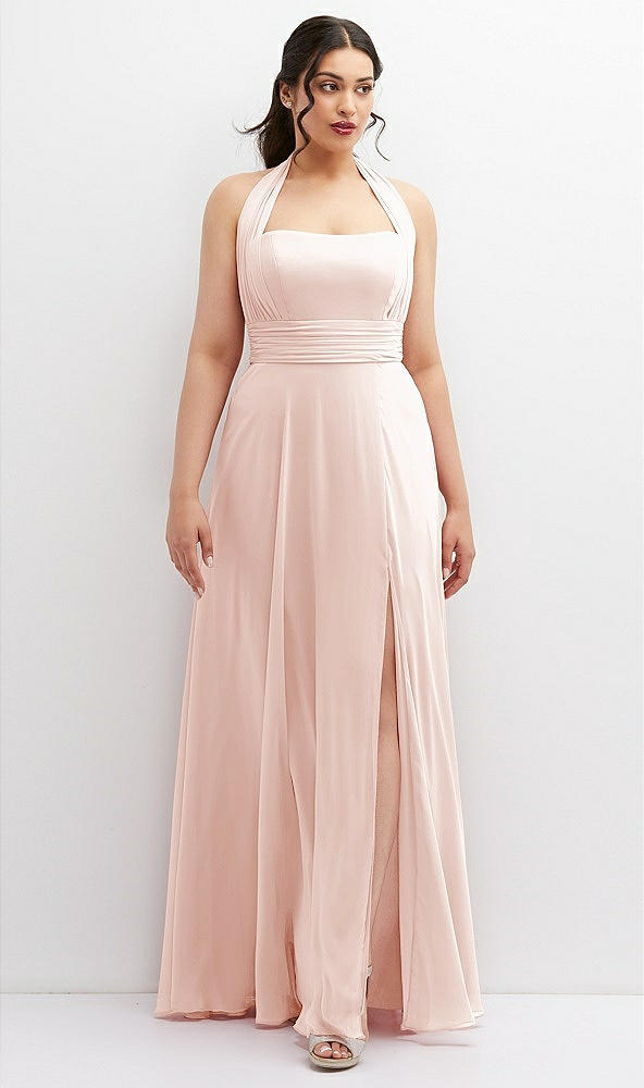 Front View - Blush Chiffon Convertible Maxi Dress with Multi-Way Tie Straps