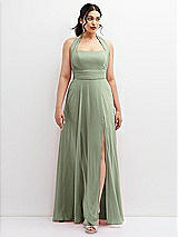 Front View Thumbnail - Sage Chiffon Convertible Maxi Dress with Multi-Way Tie Straps