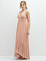 Side View Thumbnail - Pale Peach Chiffon Halter High-Low Dress with Deep Ruffle Hem