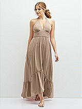 Front View Thumbnail - Topaz Chiffon Halter High-Low Dress with Deep Ruffle Hem