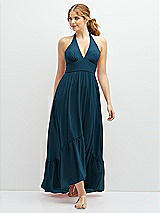 Front View Thumbnail - Atlantic Blue Chiffon Halter High-Low Dress with Deep Ruffle Hem