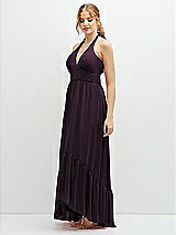 Side View Thumbnail - Aubergine Chiffon Halter High-Low Dress with Deep Ruffle Hem