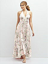 Front View Thumbnail - Blush Garden Chiffon Halter High-Low Dress with Deep Ruffle Hem