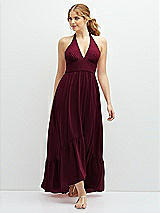 Front View Thumbnail - Cabernet Chiffon Halter High-Low Dress with Deep Ruffle Hem