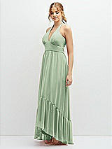 Side View Thumbnail - Celadon Chiffon Halter High-Low Dress with Deep Ruffle Hem