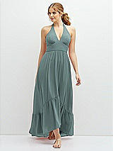 Front View Thumbnail - Icelandic Chiffon Halter High-Low Dress with Deep Ruffle Hem