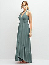 Side View Thumbnail - Icelandic Chiffon Halter High-Low Dress with Deep Ruffle Hem