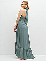 Rear View Thumbnail - Icelandic Chiffon Halter High-Low Dress with Deep Ruffle Hem