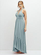 Side View Thumbnail - Morning Sky Chiffon Halter High-Low Dress with Deep Ruffle Hem