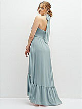 Rear View Thumbnail - Morning Sky Chiffon Halter High-Low Dress with Deep Ruffle Hem