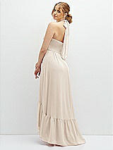 Rear View Thumbnail - Oat Chiffon Halter High-Low Dress with Deep Ruffle Hem