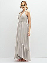 Side View Thumbnail - Oyster Chiffon Halter High-Low Dress with Deep Ruffle Hem