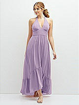 Front View Thumbnail - Pale Purple Chiffon Halter High-Low Dress with Deep Ruffle Hem