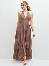 Front View Thumbnail - Sienna Chiffon Halter High-Low Dress with Deep Ruffle Hem