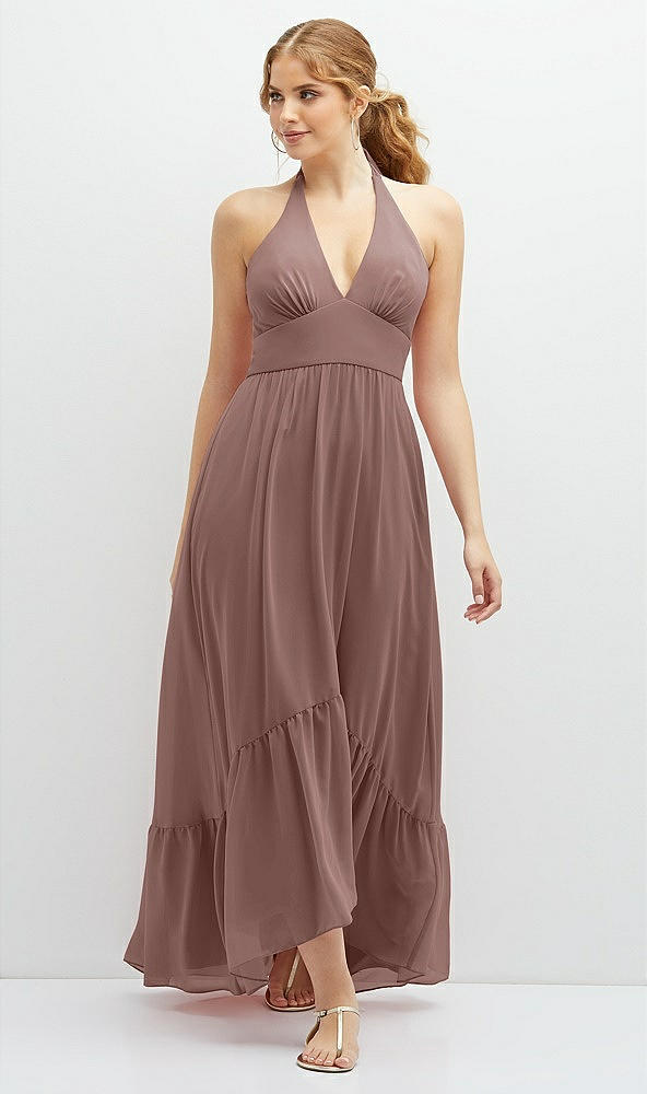 Front View - Sienna Chiffon Halter High-Low Dress with Deep Ruffle Hem