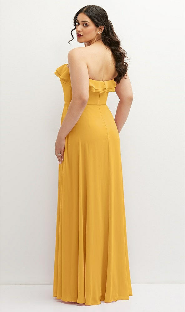 Back View - NYC Yellow Tiered Ruffle Neck Strapless Maxi Dress with Front Slit