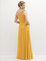 Rear View Thumbnail - NYC Yellow Handworked Flower Trimmed One-Shoulder Chiffon Maxi Dress