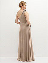 Rear View Thumbnail - Topaz Handworked Flower Trimmed One-Shoulder Chiffon Maxi Dress