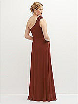 Rear View Thumbnail - Auburn Moon Handworked Flower Trimmed One-Shoulder Chiffon Maxi Dress