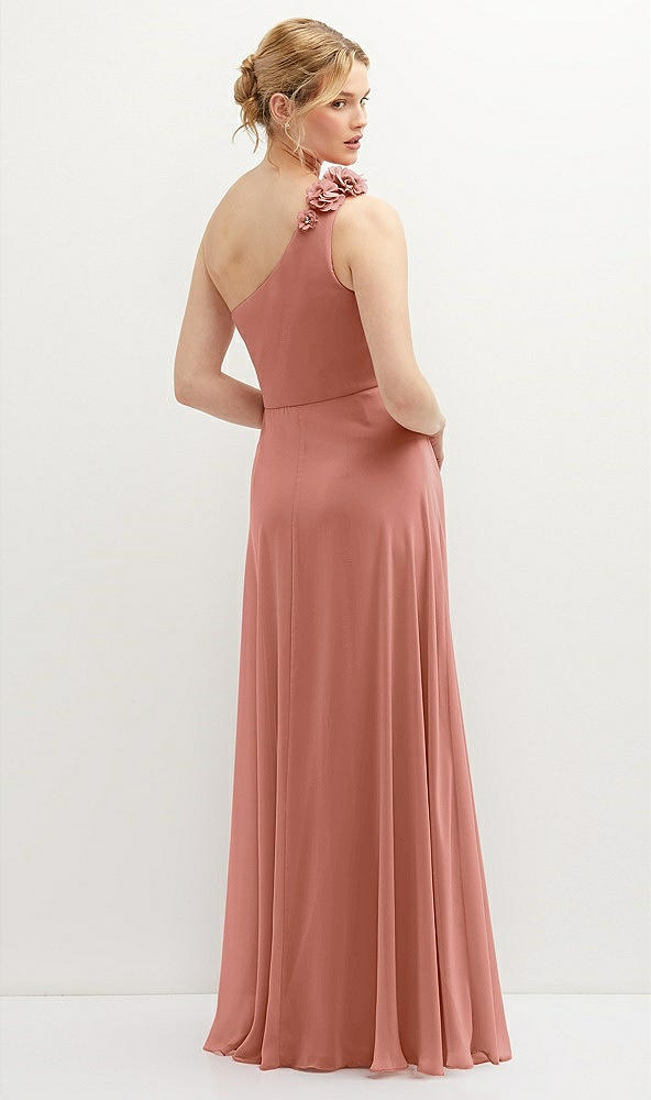 Back View - Desert Rose Handworked Flower Trimmed One-Shoulder Chiffon Maxi Dress