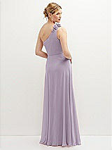 Rear View Thumbnail - Lilac Haze Handworked Flower Trimmed One-Shoulder Chiffon Maxi Dress