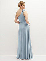 Rear View Thumbnail - Mist Handworked Flower Trimmed One-Shoulder Chiffon Maxi Dress