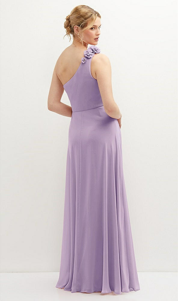 Back View - Pale Purple Handworked Flower Trimmed One-Shoulder Chiffon Maxi Dress