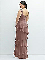 Rear View Thumbnail - Sienna Asymmetrical Tiered Ruffle Chiffon Maxi Dress with Square Neckline