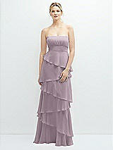 Front View Thumbnail - Lilac Dusk Strapless Asymmetrical Tiered Ruffle Chiffon Maxi Dress