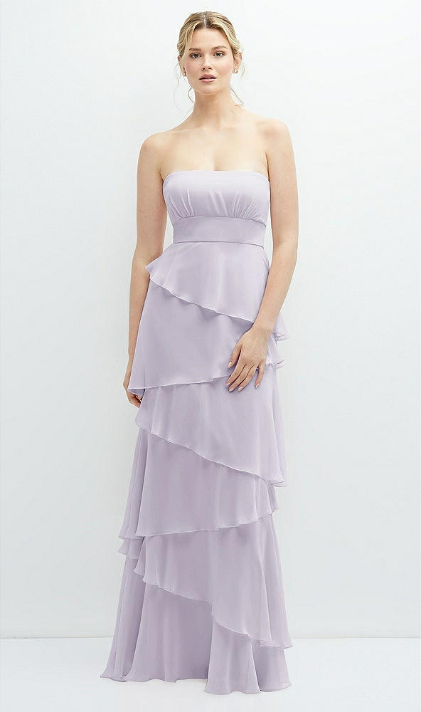 Front View - Moondance Strapless Asymmetrical Tiered Ruffle Chiffon Maxi Dress