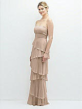 Side View Thumbnail - Topaz Strapless Asymmetrical Tiered Ruffle Chiffon Maxi Dress