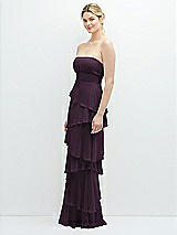 Side View Thumbnail - Aubergine Strapless Asymmetrical Tiered Ruffle Chiffon Maxi Dress