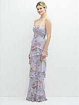 Side View Thumbnail - Butterfly Botanica Silver Dove Strapless Asymmetrical Tiered Ruffle Chiffon Maxi Dress