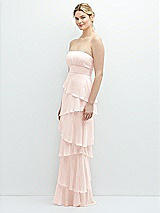 Side View Thumbnail - Blush Strapless Asymmetrical Tiered Ruffle Chiffon Maxi Dress