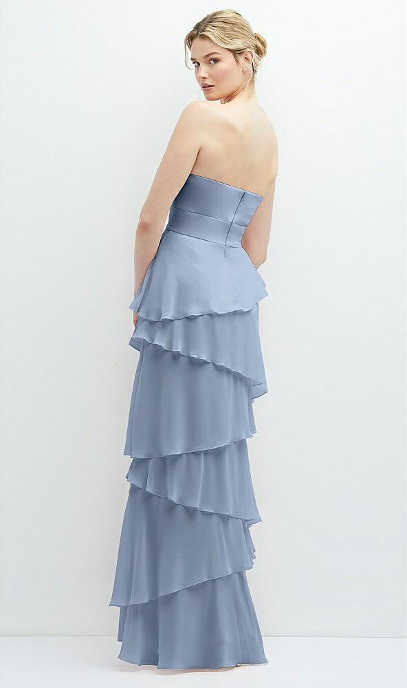 Back View - Cloudy Strapless Asymmetrical Tiered Ruffle Chiffon Maxi Dress