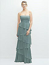 Front View Thumbnail - Icelandic Strapless Asymmetrical Tiered Ruffle Chiffon Maxi Dress