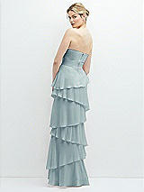 Rear View Thumbnail - Morning Sky Strapless Asymmetrical Tiered Ruffle Chiffon Maxi Dress