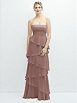 Front View Thumbnail - Sienna Strapless Asymmetrical Tiered Ruffle Chiffon Maxi Dress