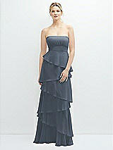 Front View Thumbnail - Silverstone Strapless Asymmetrical Tiered Ruffle Chiffon Maxi Dress