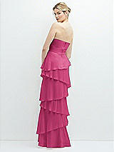 Rear View Thumbnail - Tea Rose Strapless Asymmetrical Tiered Ruffle Chiffon Maxi Dress