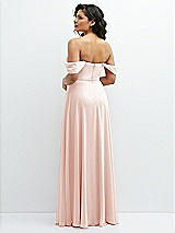 Rear View Thumbnail - Blush Chiffon Corset Maxi Dress with Removable Off-the-Shoulder Swags