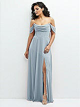 Front View Thumbnail - Mist Chiffon Corset Maxi Dress with Removable Off-the-Shoulder Swags