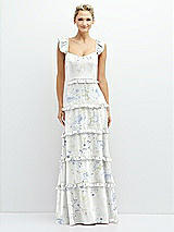 Front View Thumbnail - Bleu Garden Tiered Chiffon Maxi A-line Dress with Convertible Ruffle Straps