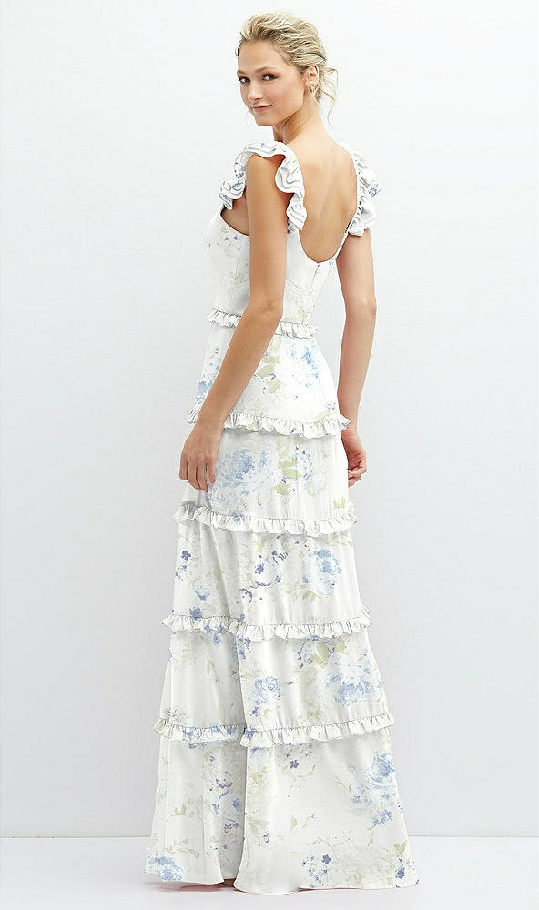 Back View - Bleu Garden Tiered Chiffon Maxi A-line Dress with Convertible Ruffle Straps